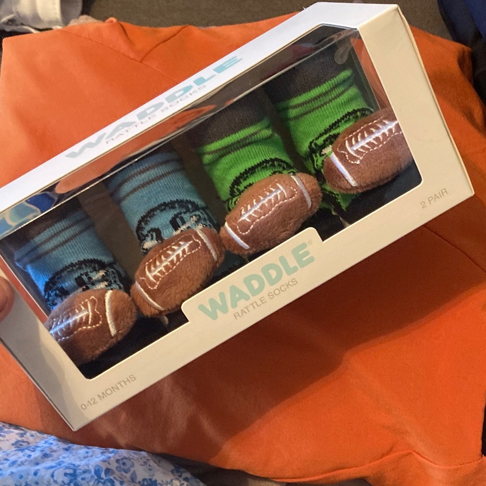 Waddle Baby Rattle Socks with Football Design